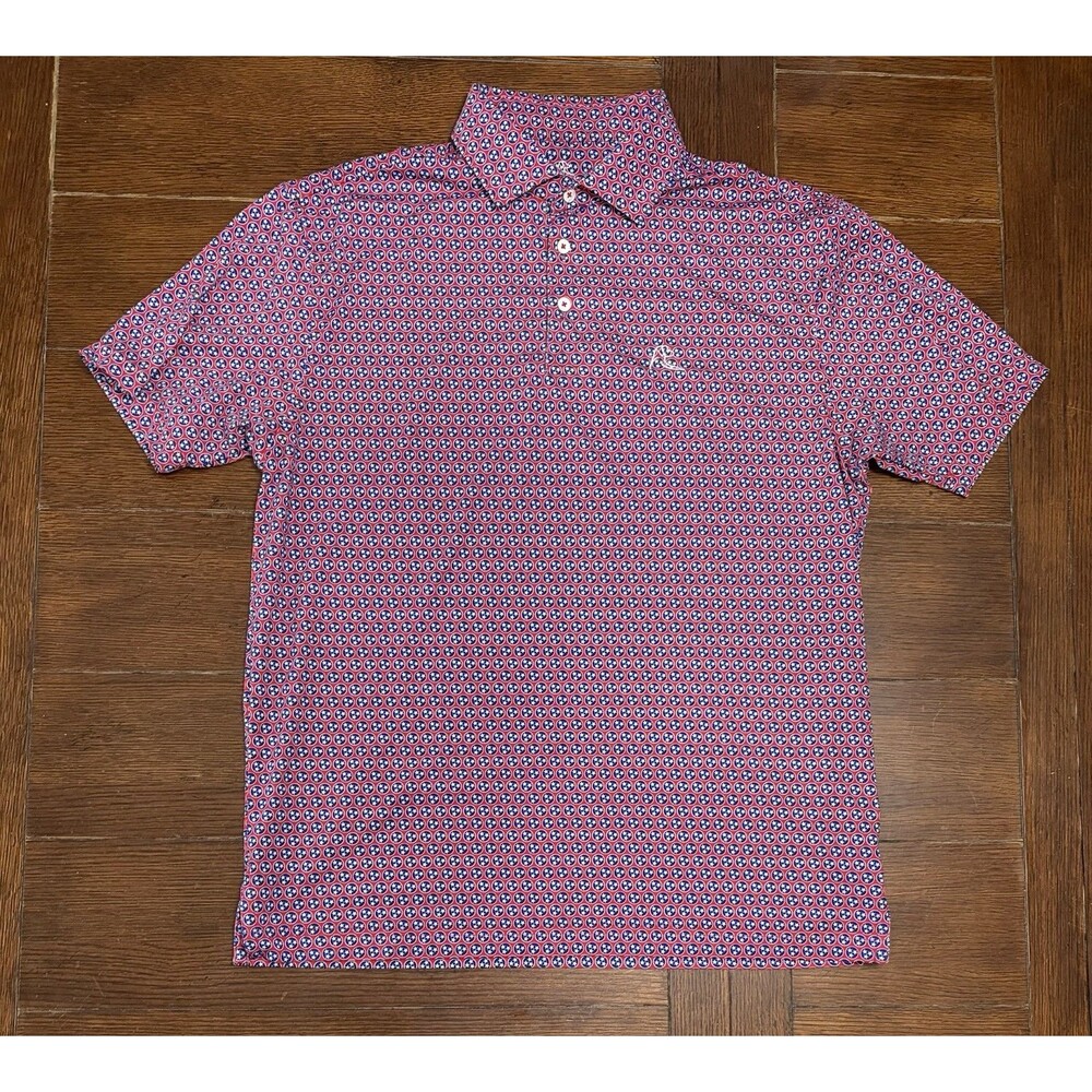 Rhoback Men’s Size M Red And Blue Stars Golf Polo Performance Stretch
